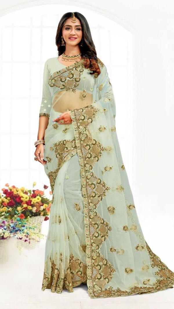 Heavy Net Embroidery Designer Saree Online 05