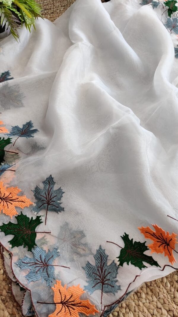 Pure Moss Organza Saree with Heavy Thread Work 01