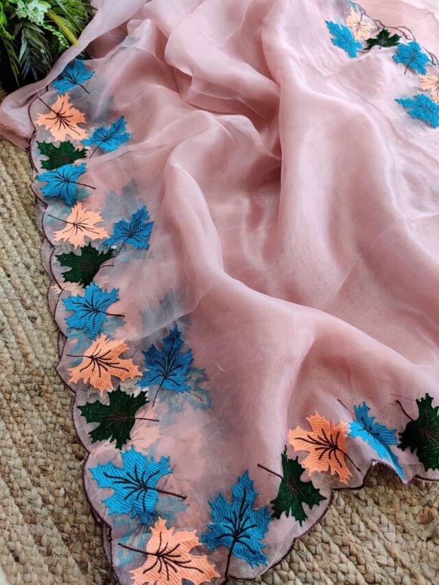 Pure Moss Organza Saree with Heavy Thread Work 02