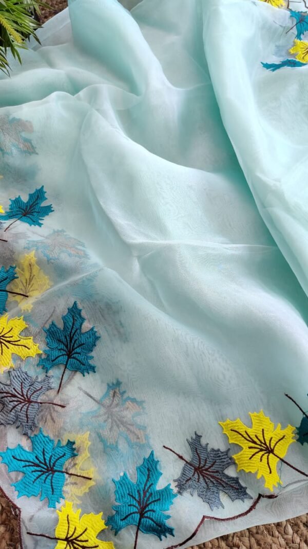 *Heavy Moss Organza With👍 Complete Heavy Thread Border Exclusive Pattern Just With Us Blouse - *Banglori Silk Blouse