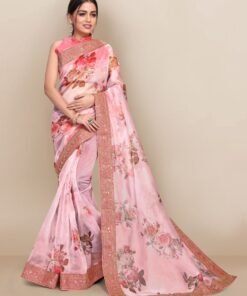 Digital Printed Fully Embroidery Organza Party Wear Saree 02