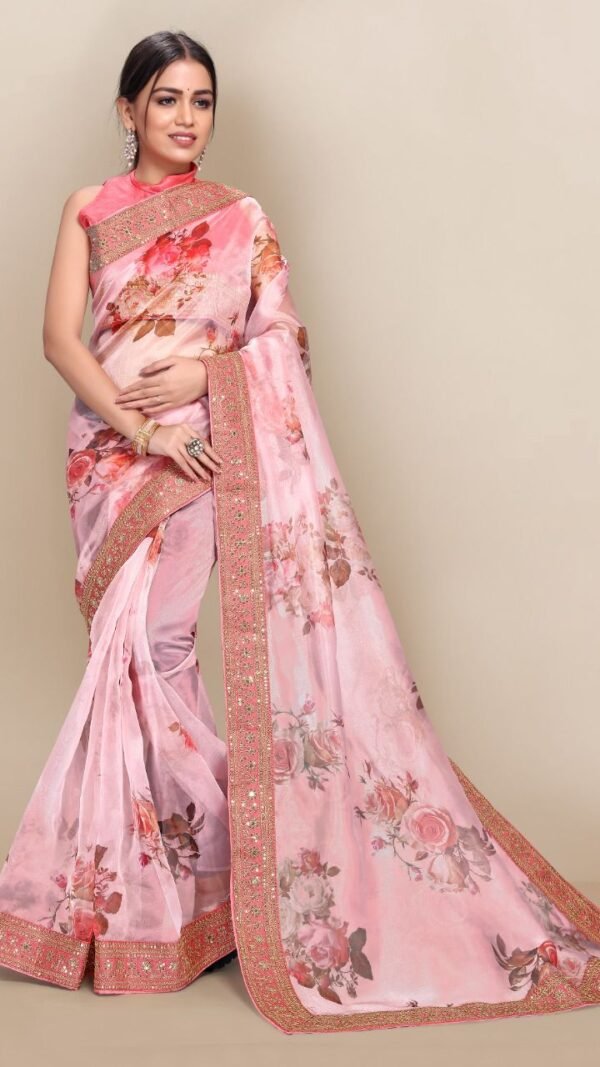 Digital Printed Fully Embroidery Organza Party Wear Saree 02