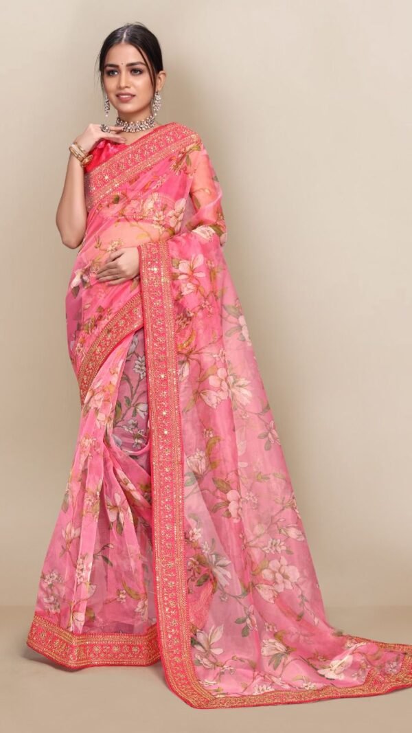 Digital Printed Fully Embroidery Organza Party Wear Saree 04