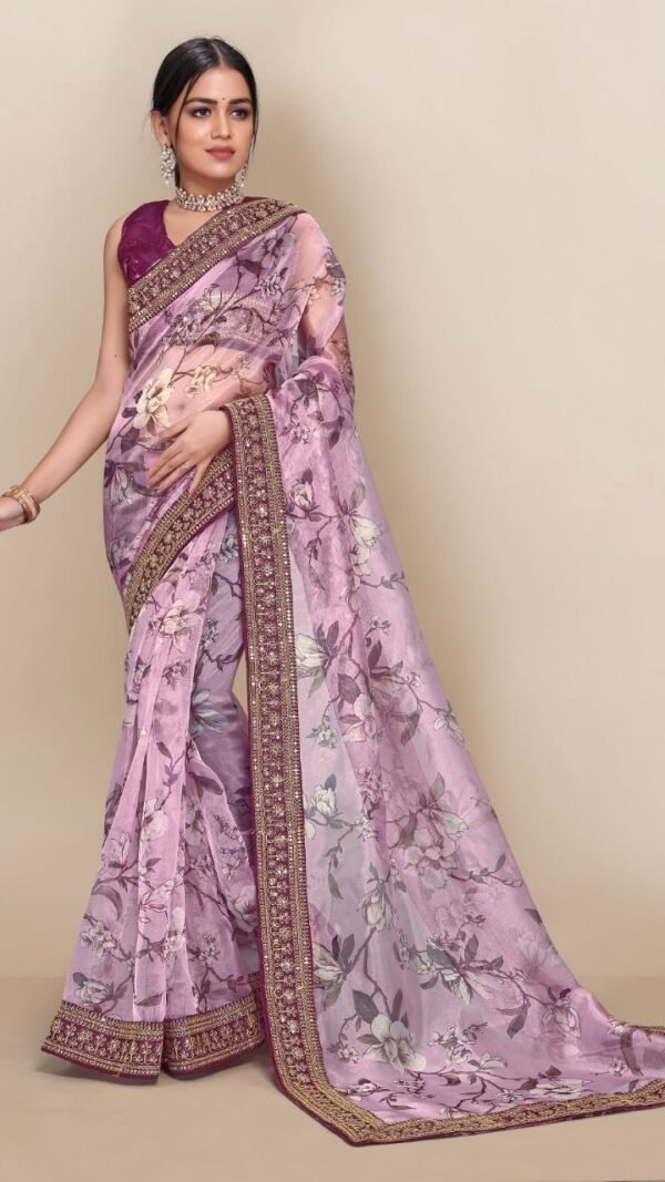 Digital Printed Fully Embroidery Organza Party Wear Saree 05