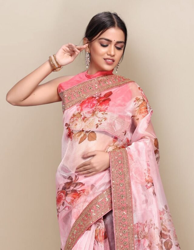 Digital Printed Fully Embroidery Organza Party Wear Saree 02
