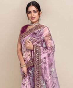 Digital Printed Fully Embroidery Organza Party Wear Saree 05
