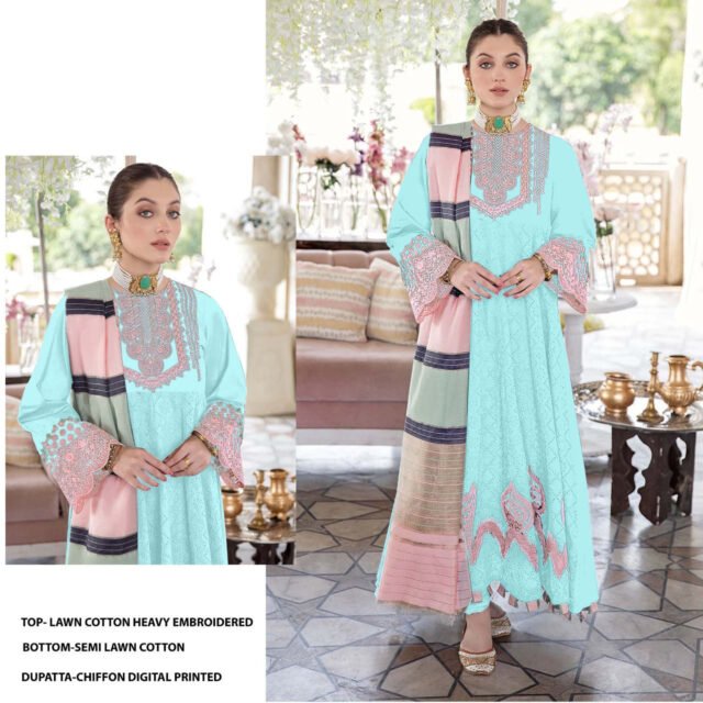 Exclusive Lawn Cotton Heavy Embroidered Pakistani Dress 01