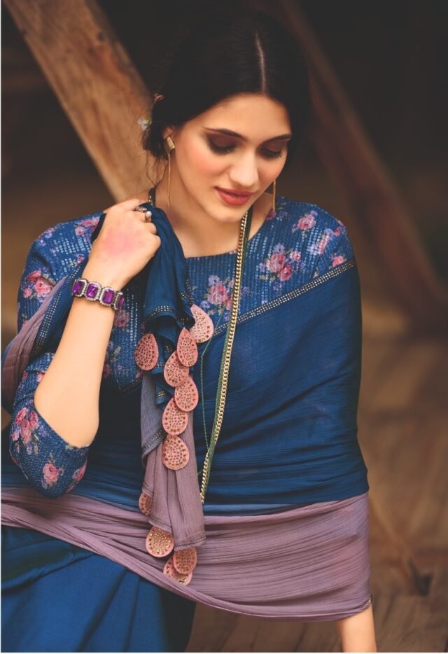 New 3d Velvet Chiffon Saree 02