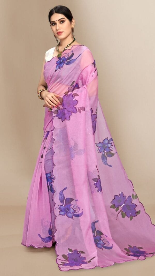 Organza Digital Print Saree with Sequins Work 02