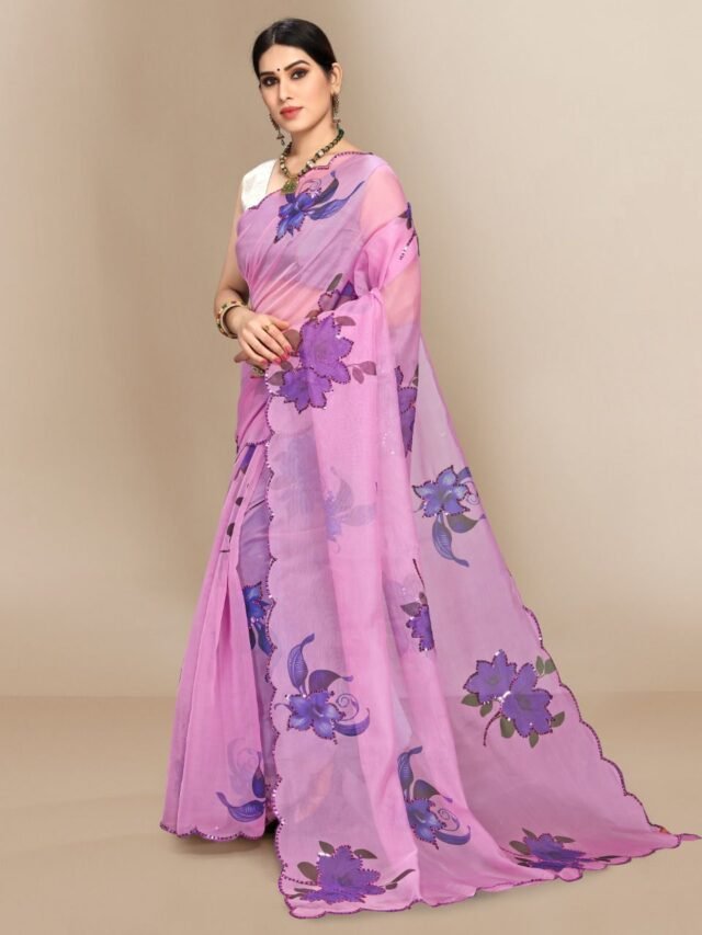Organza Digital Print Saree with Sequins Work 02
