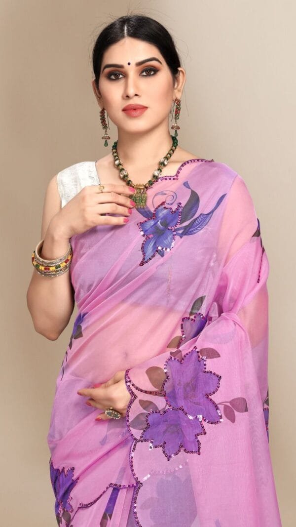 Organza Digital Print Saree with Sequins Work 02