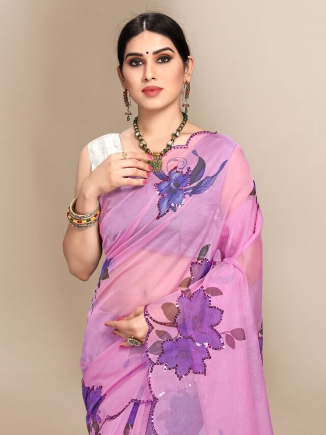 Organza Digital Print Saree with Sequins Work 02