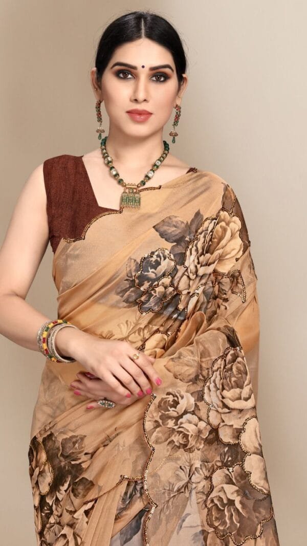 Organza Digital Print Saree with Sequins Work 03