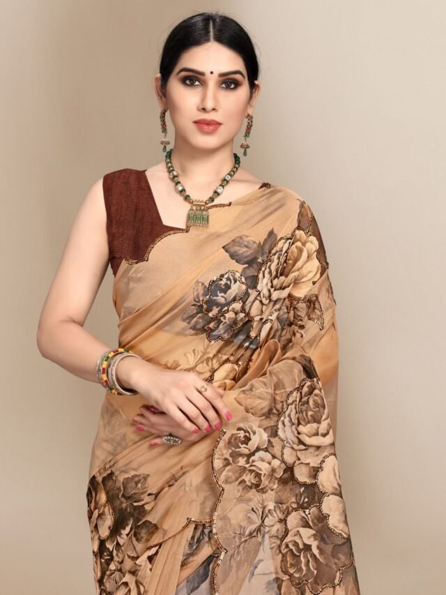 Organza Digital Print Saree with Sequins Work 03