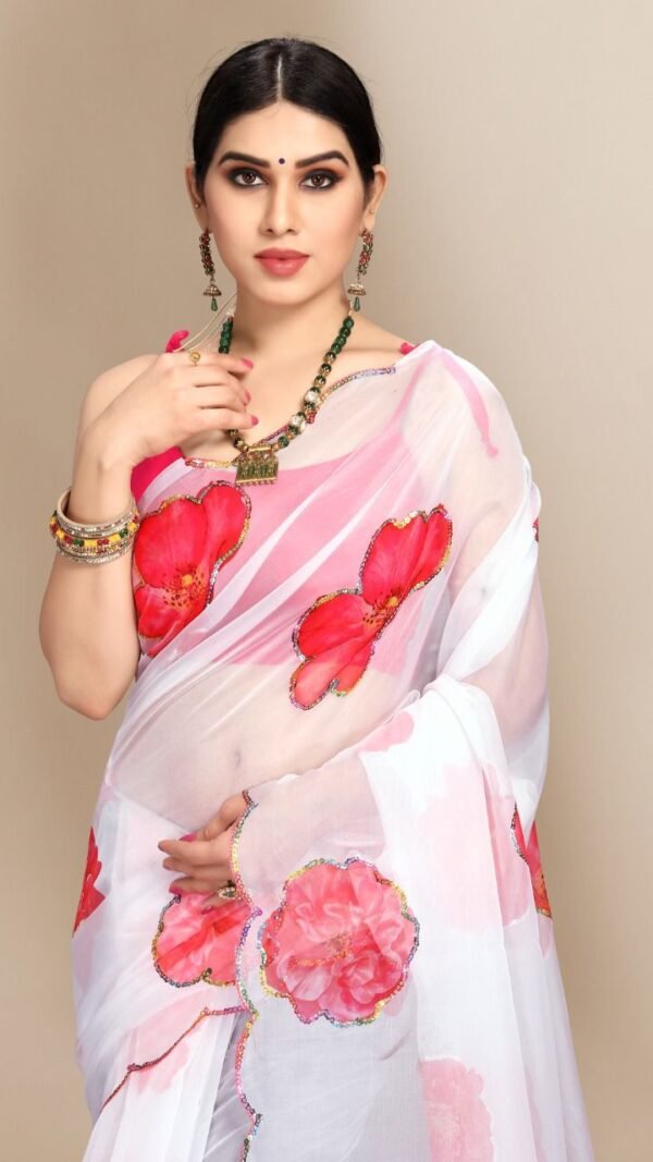 Organza Digital Print Saree with Sequins Work 05