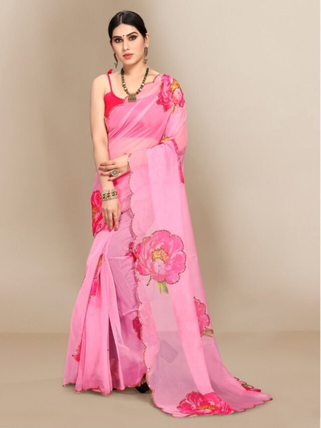 Organza Digital Print Saree with Sequins Work 06