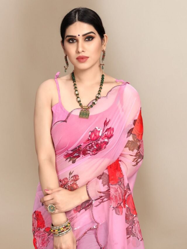 Organza Digital Print Saree with Sequins Work 07