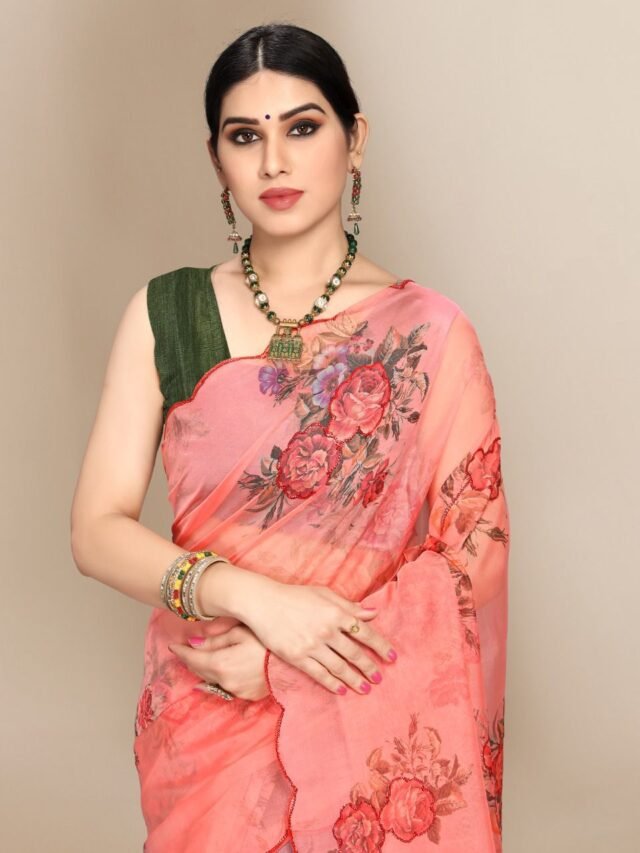 Organza Digital Print Saree with Sequins Work 09