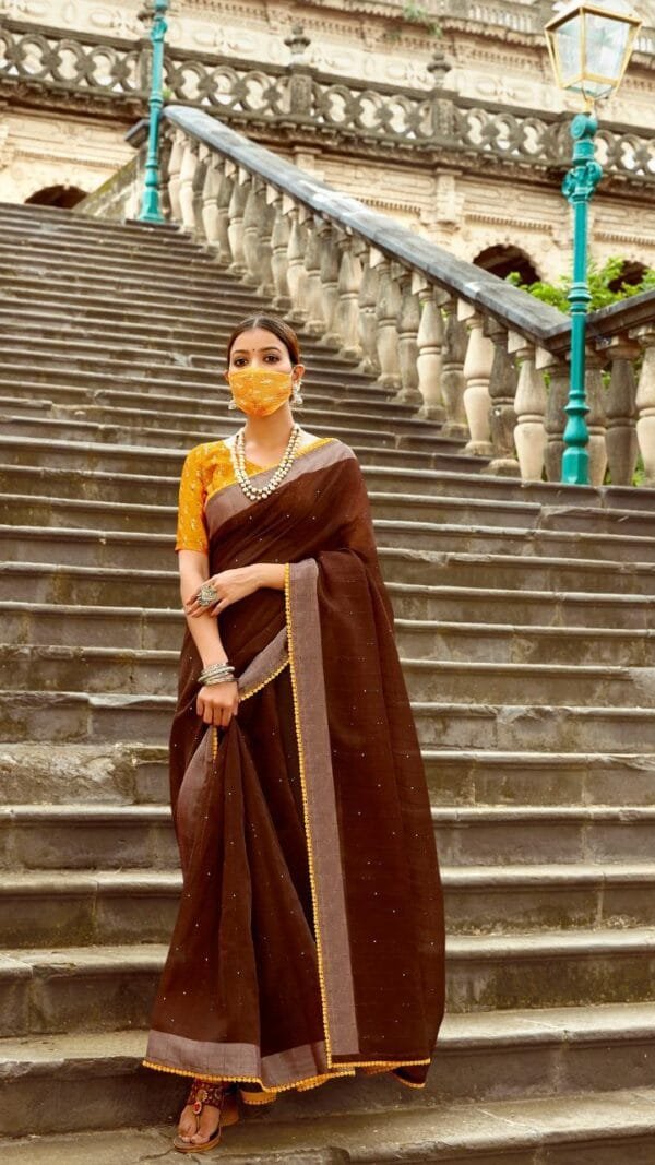 New Linen Silk with Sequence Saree with Mask 01