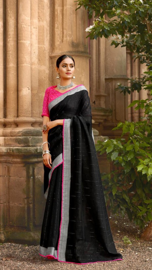 New Linen Silk with Sequence Saree with Mask 02