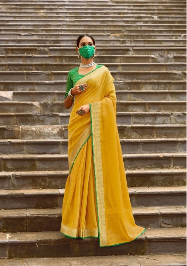 New Linen Silk with Sequence Saree with Mask 03