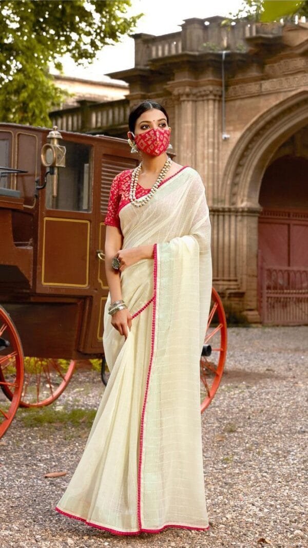 New Linen Silk with Sequence Saree with Mask 04