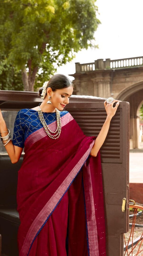 New Linen Silk with Sequence Saree with Mask 05