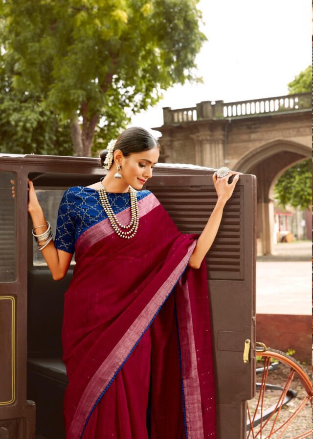 New Linen Silk with Sequence Saree with Mask 05