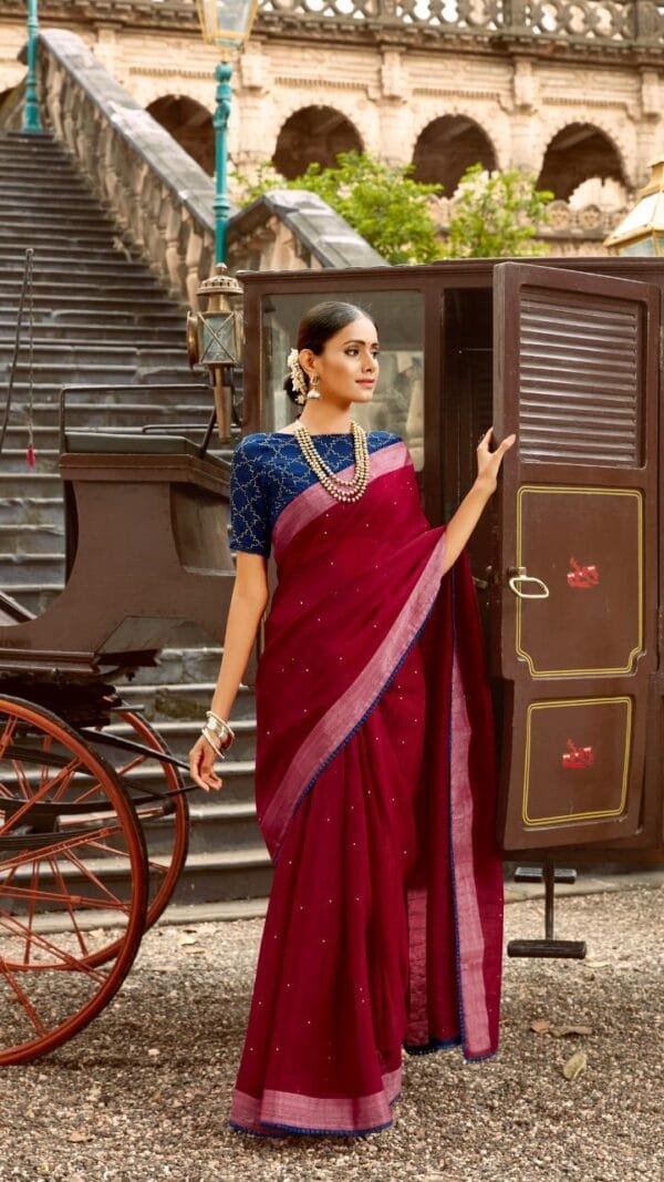 New Linen Silk with Sequence Saree with Mask 05