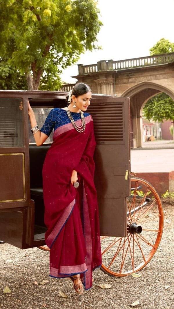 New Linen Silk with Sequence Saree with Mask 05