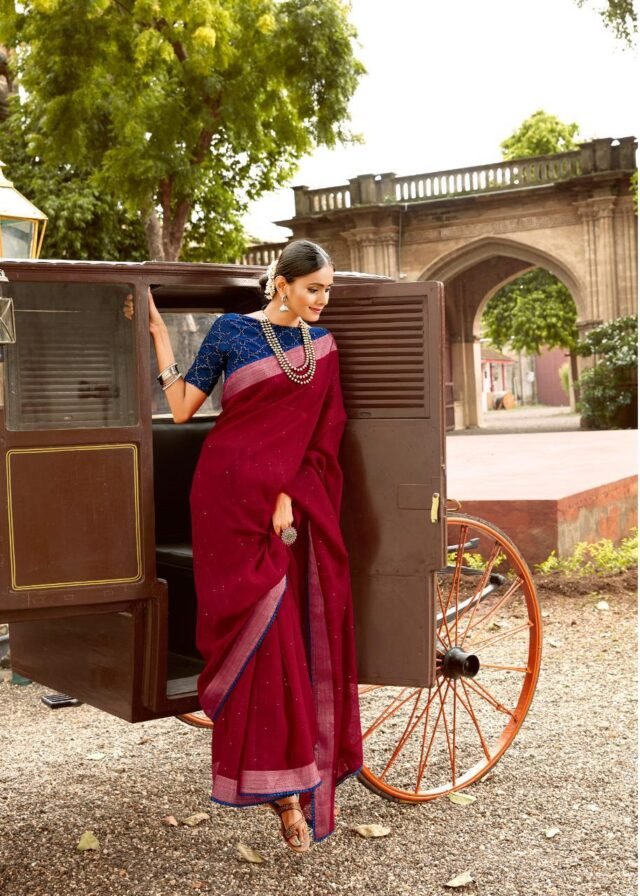 New Linen Silk with Sequence Saree with Mask 05