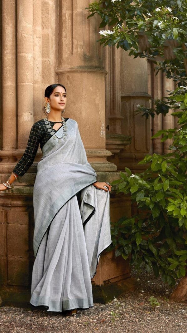 New Linen Silk with Sequence Saree with Mask 08