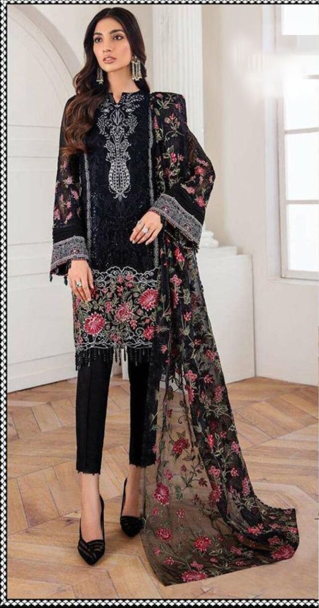 Black super hit design Pakistani suits with Embroidery