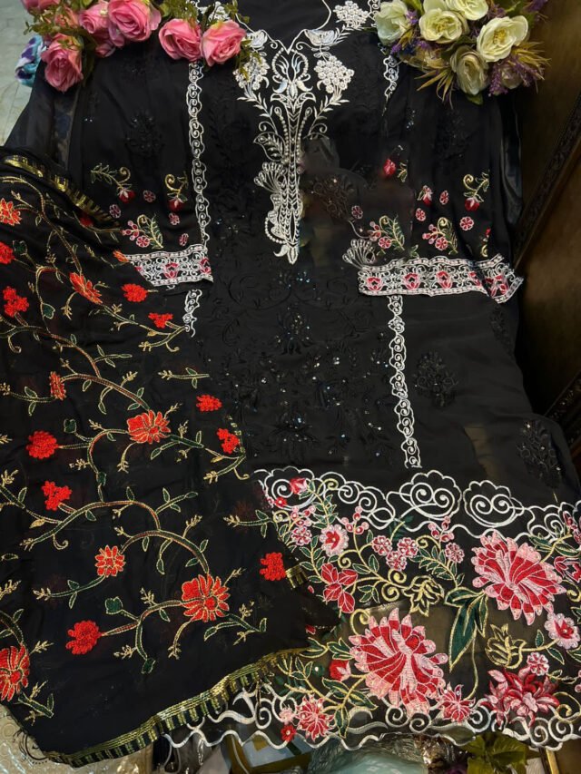 Black super hit design Pakistani suits with Embroidery