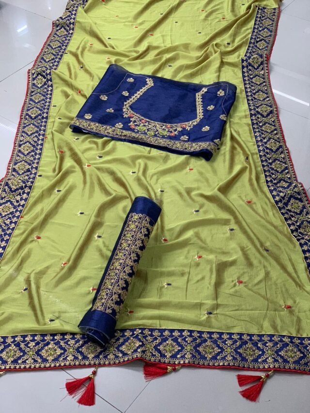 New Royal Look Vichitra Silk Embroidery Saree
