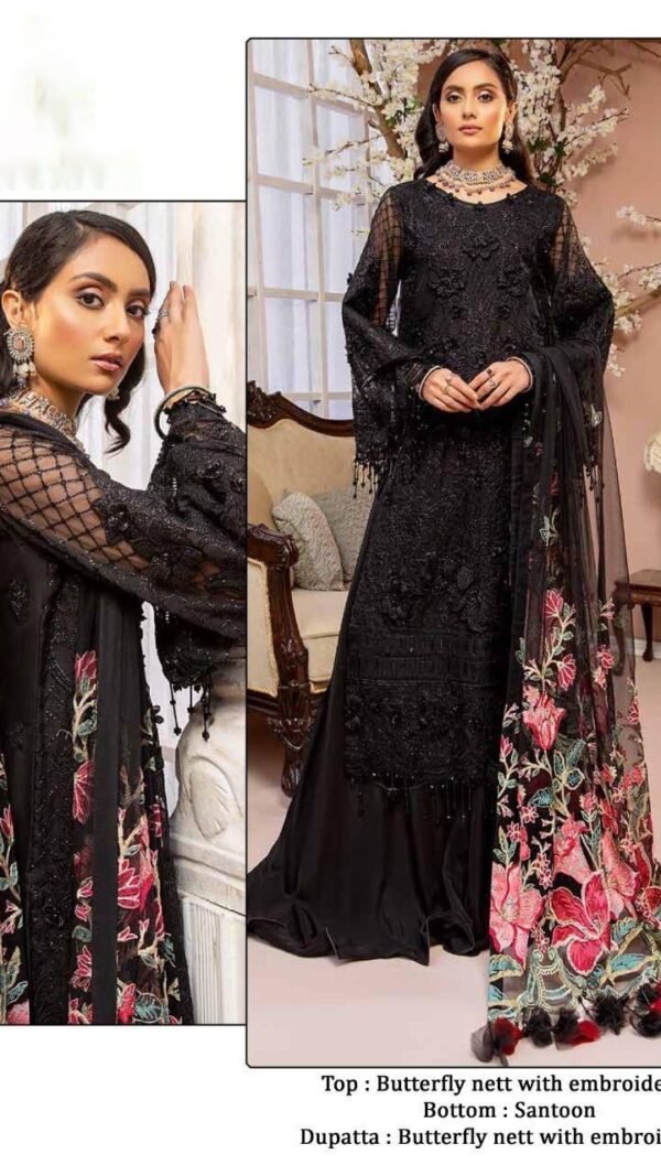 Black Hit Design Embroidery and Sequence Work Suits
