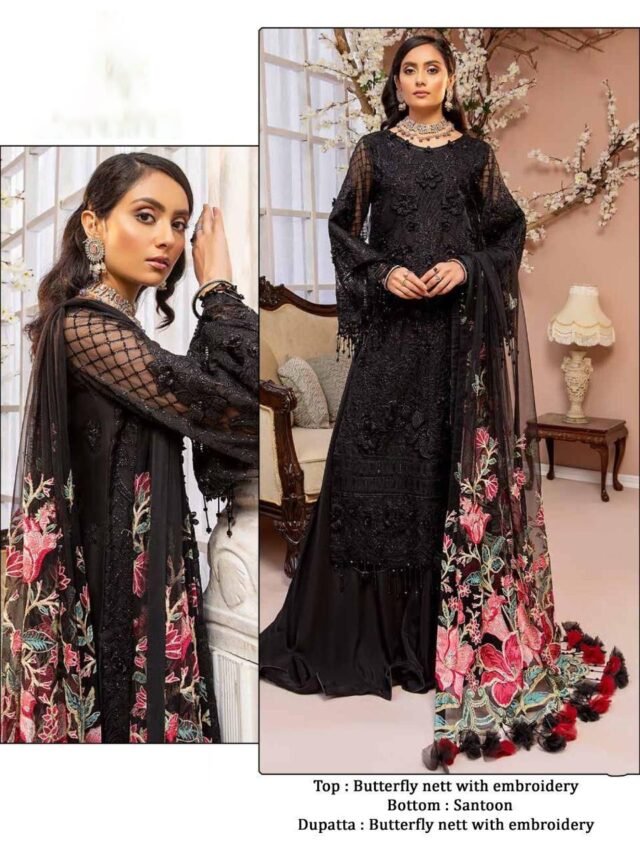 Black Hit Design Embroidery and Sequence Work Suits