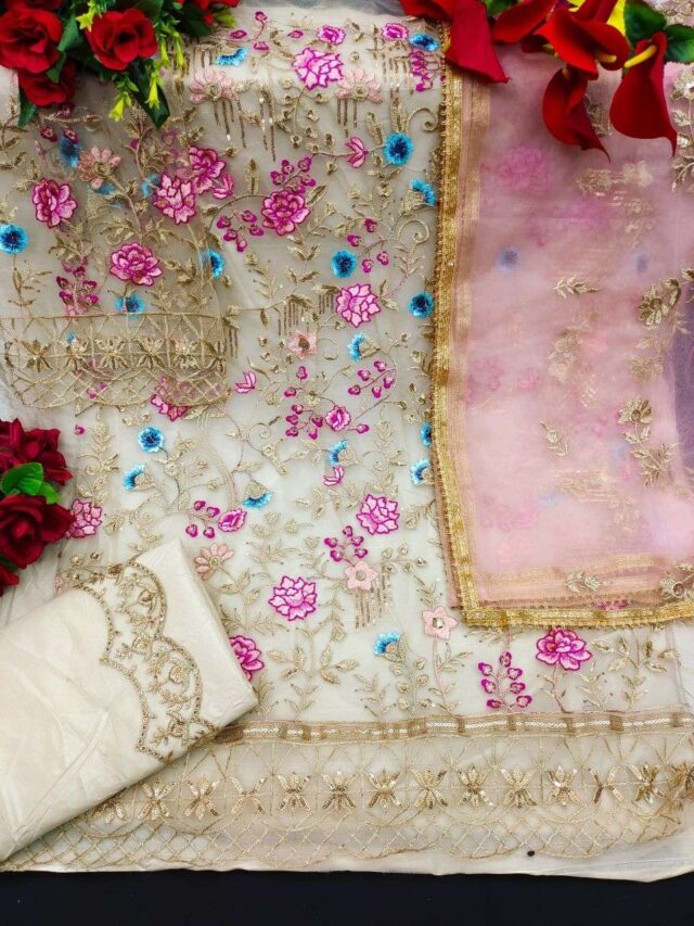 Designer Pakistani Suits Online Butterfly Net With Embroidery 01