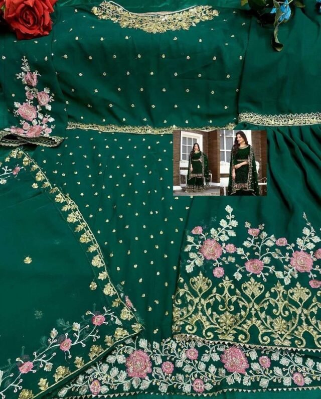Heavy Georgette Full Stiched Free Size Embroidery Work Suits Dn 8022-A