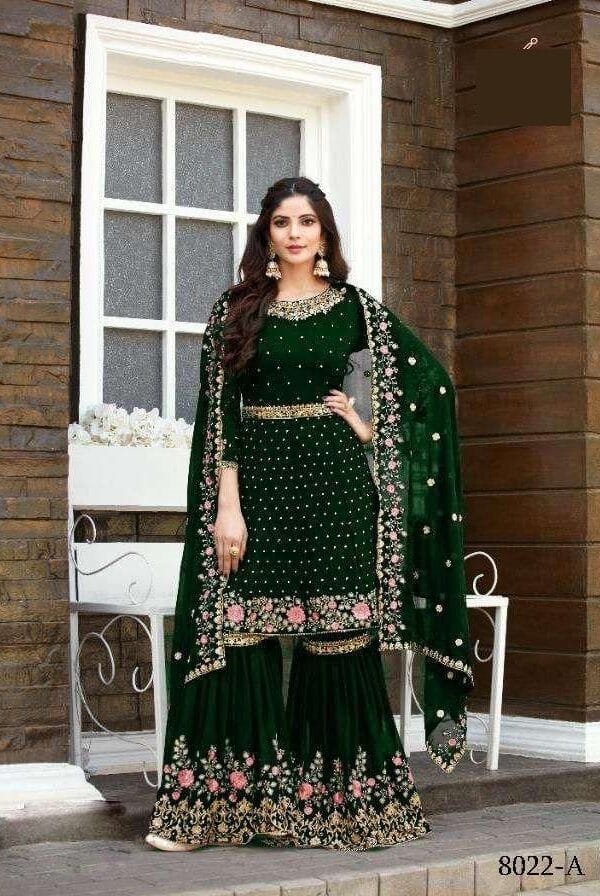 Heavy Georgette Full Stiched Free Size Embroidery Work Suits Dn 8022-A