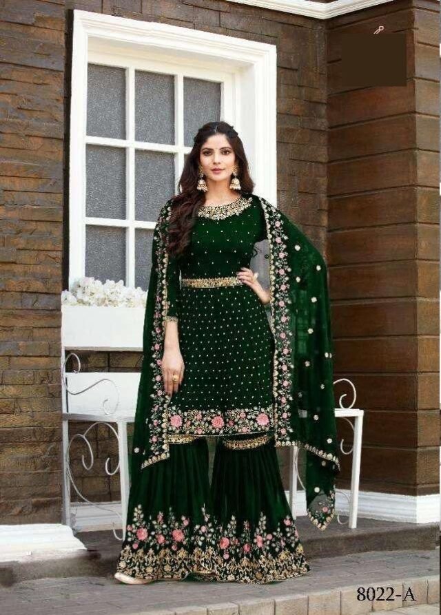 Heavy Georgette Full Stiched Free Size Embroidery Work Suits Dn 8022-A