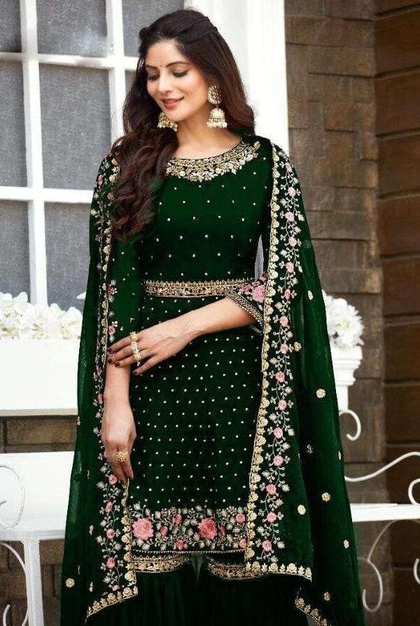 Heavy Georgette Full Stiched Free Size Embroidery Work Suits Dn 8022-A