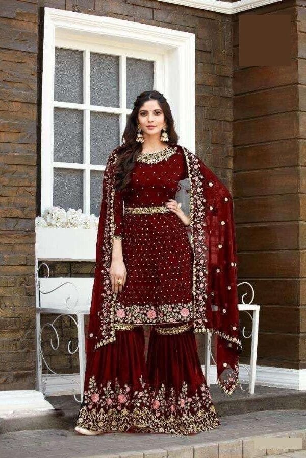 Heavy Georgette Full Stiched Free Size Embroidery Work Suits Dn 8022-B