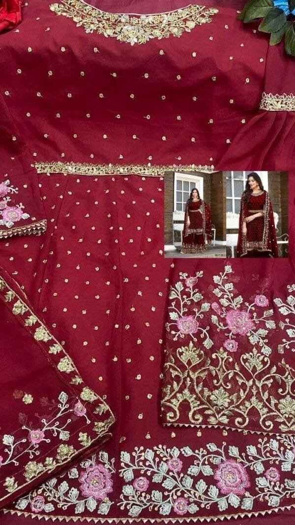 Heavy Georgette Full Stiched Free Size Embroidery Work Suits Dn 8022-B
