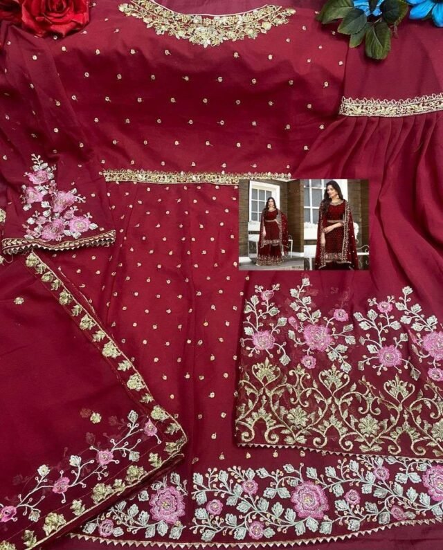 Heavy Georgette Full Stiched Free Size Embroidery Work Suits Dn 8022-B