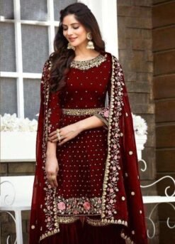 Heavy Georgette Full Stiched Free Size Embroidery Work Suits Dn 8022-B