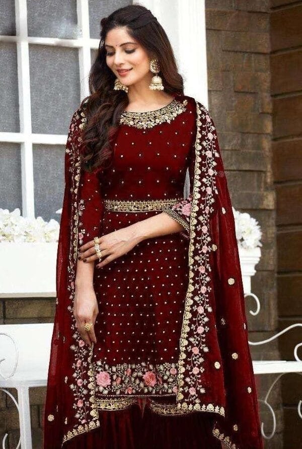 Heavy Georgette Full Stiched Free Size Embroidery Work Suits Dn 8022-B