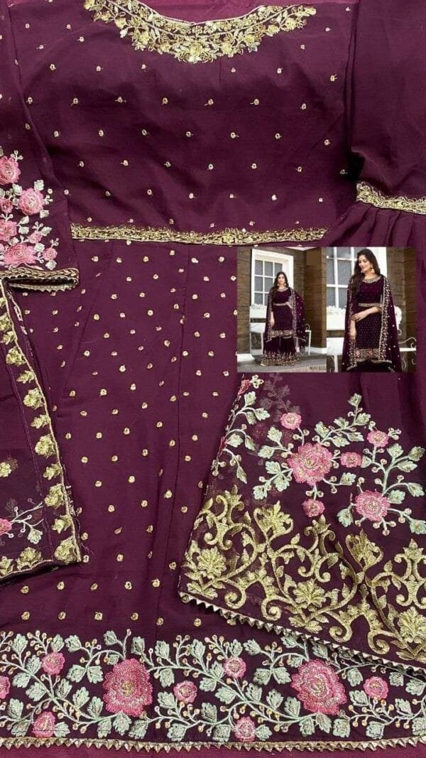 Heavy Georgette Full Stiched Free Size Embroidery Work Suits Dn 8022-C