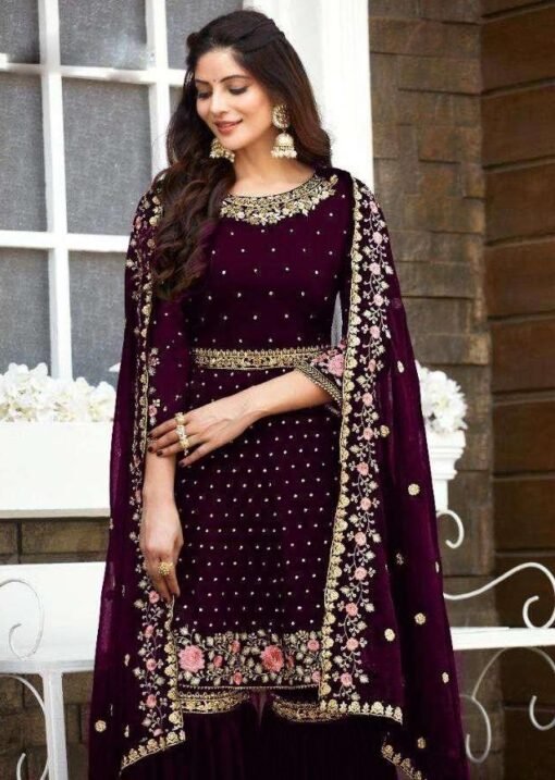 Heavy Georgette Full Stiched Free Size Embroidery Work Suits Dn 8022-C