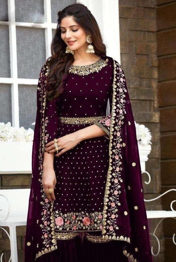Heavy Georgette Full Stiched Free Size Embroidery Work Suits Dn 8022-C